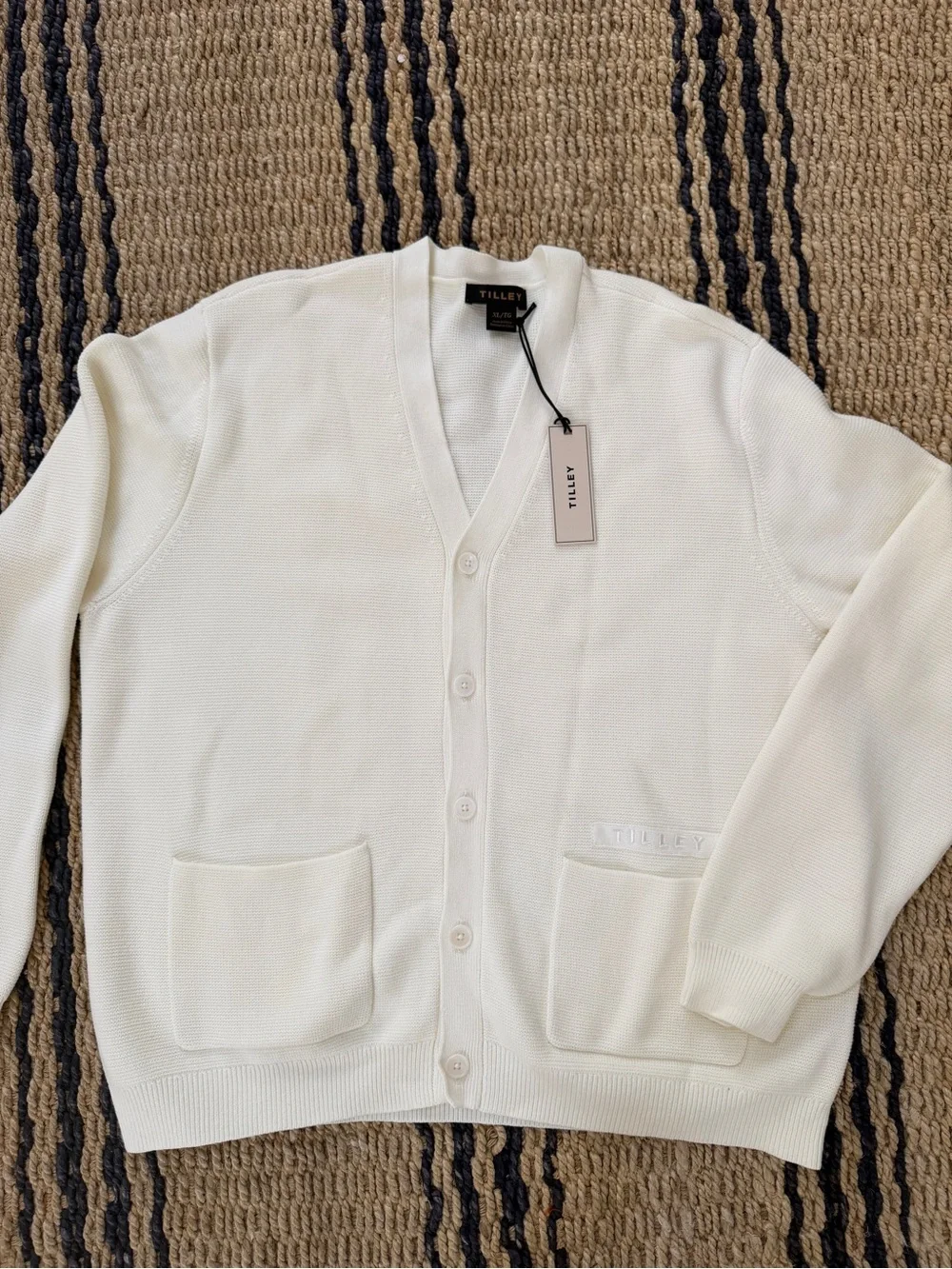 Tilley Men's Cream V-Neck Button-Up Cardigan